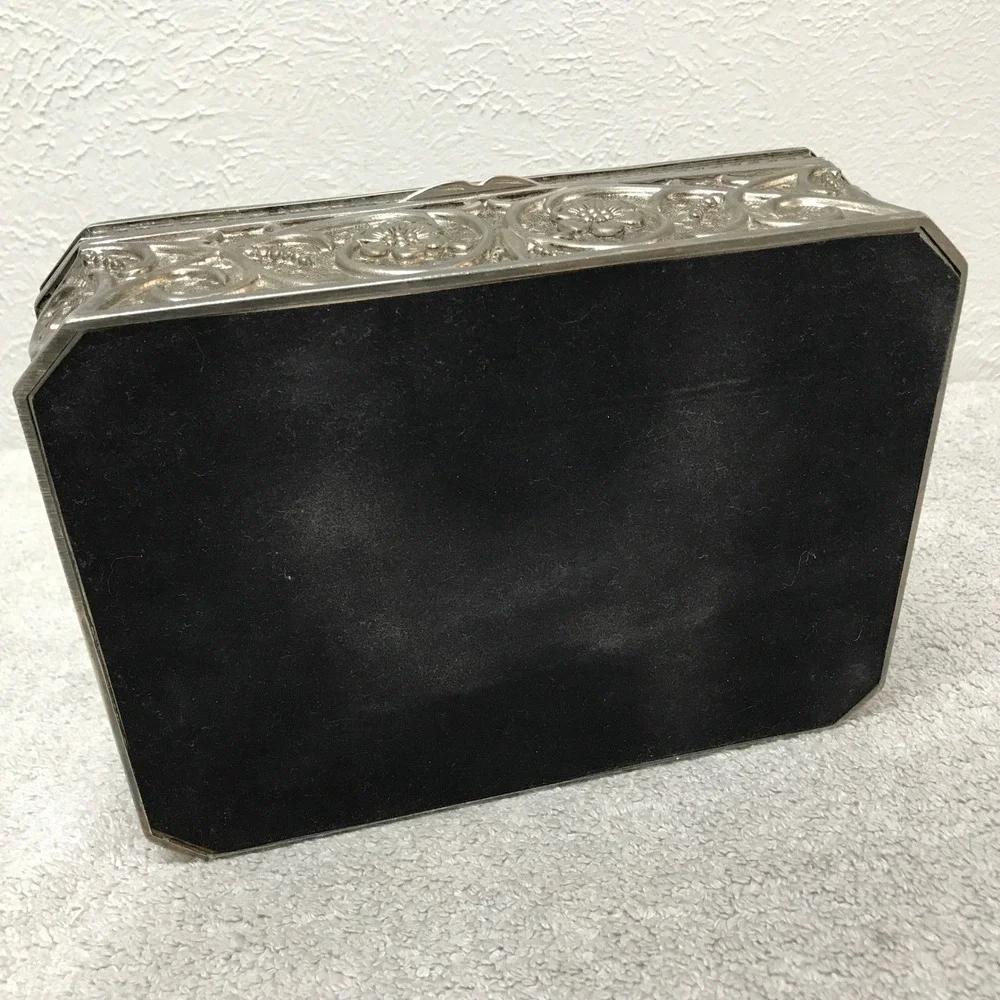 Vintage Godinger Silver Plated Ornate Floral Jewelry Box Red Velvet Lined Large